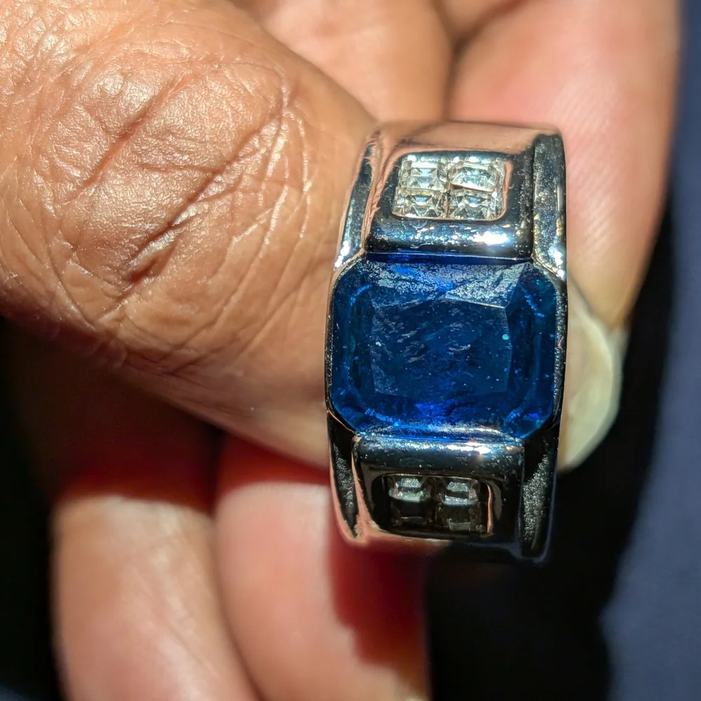 Men's Elegant Ring with Blue Gemstone Sz 10